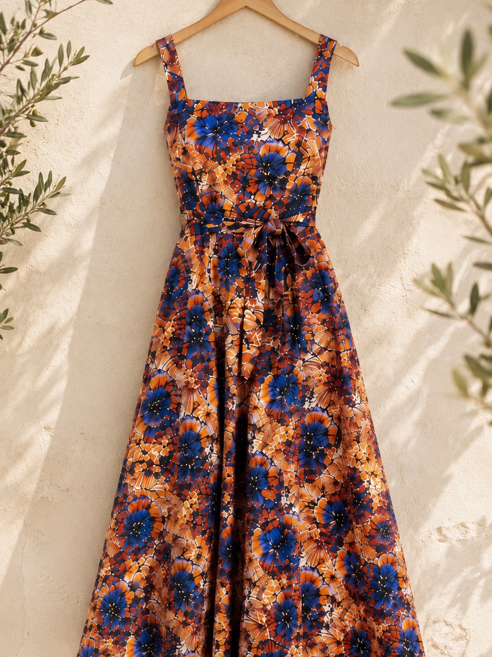 Sleeveless Floral Midi Dress in Orange and Blue US Medium - Picture 6 of 7